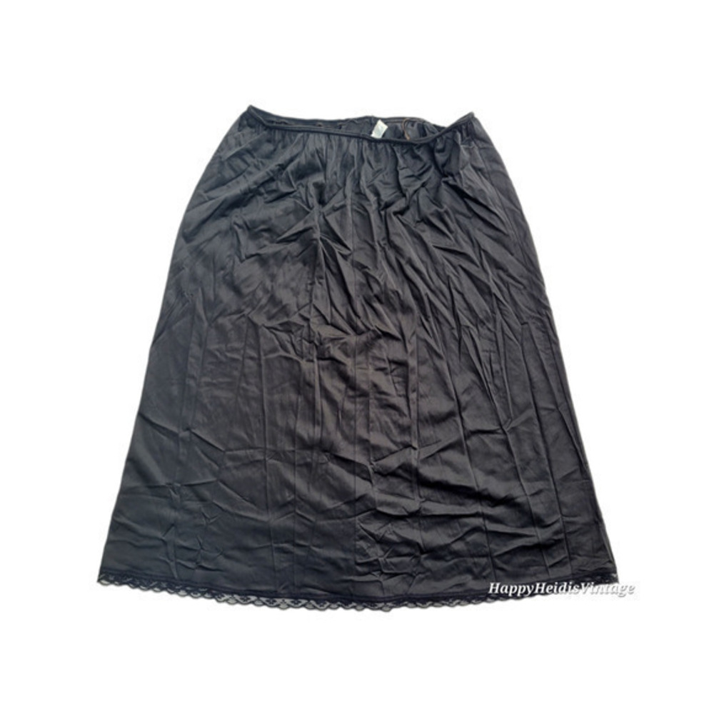 Vintage Warner's Black Lace Trim Goth Antron III Satin A-line Slip‎